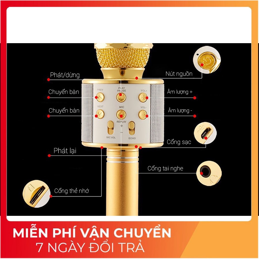 WS858 Mic Hát Karaoke Bluetooth Không Dây WS858 - Âm vang - Ấm - mic hát karaoke cầm tay