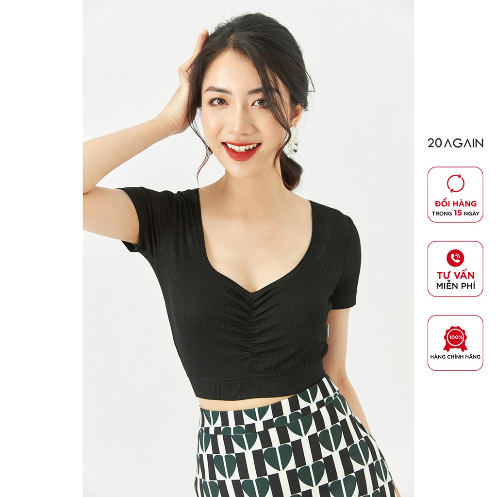 Áo phông nữ croptop ngắn tay 20AGAIN, chất thun tăm co giãn tốt ATA2057