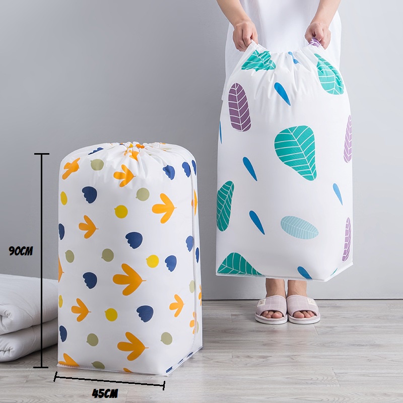 (Loại TO DÀI 90 RỘNG 45cm) Túi đựng chăn mèn quần áo chất liệu PEVA chống ẩm hình trụ (HSN)