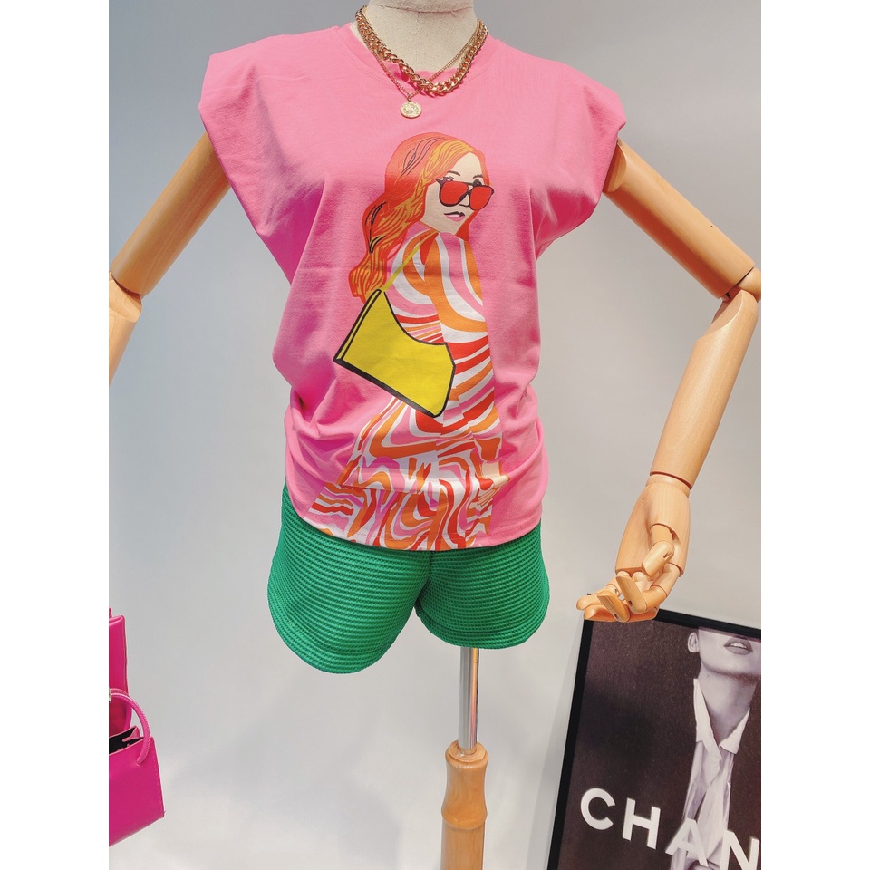 Nhiều mẫu - Áo thun nữ độn vai  Fashion Girl 2 màu hồng và cam chất cotton 100% siêu mịn mát
