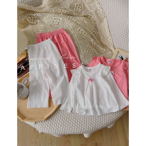 Bộ Dài Tay Chất Tăm Đũa Mềm Đính Nơ Cho Bé Gái 10-20kg