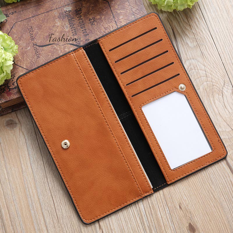 Simple Women Long Purse PU Leather Card Holder Two Fold Clutch Money Bag Lady Girl Casual Wallets @vn