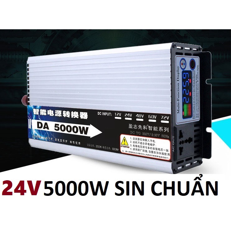 Bộ đổi nguồn inverter 24v lên 220v 5000W Sóng Sin chuẩn-Màn Hình Đa Chức Năng