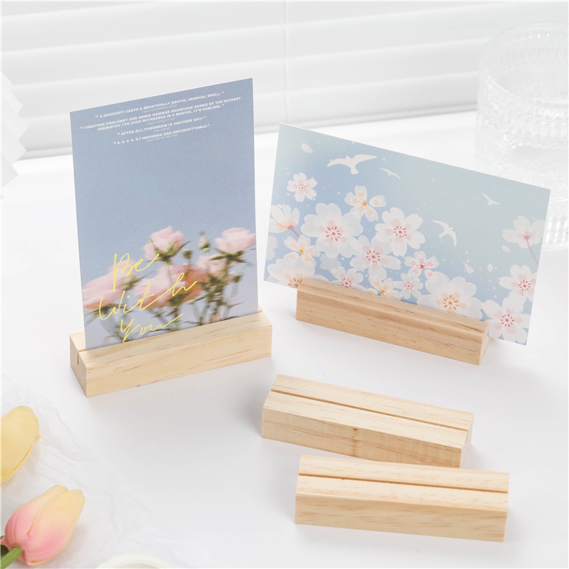 Đế Gỗ Để Thẻ Bưu Thiếp Màu Trơn Đơn Giản Trang Trí Văn Phòng