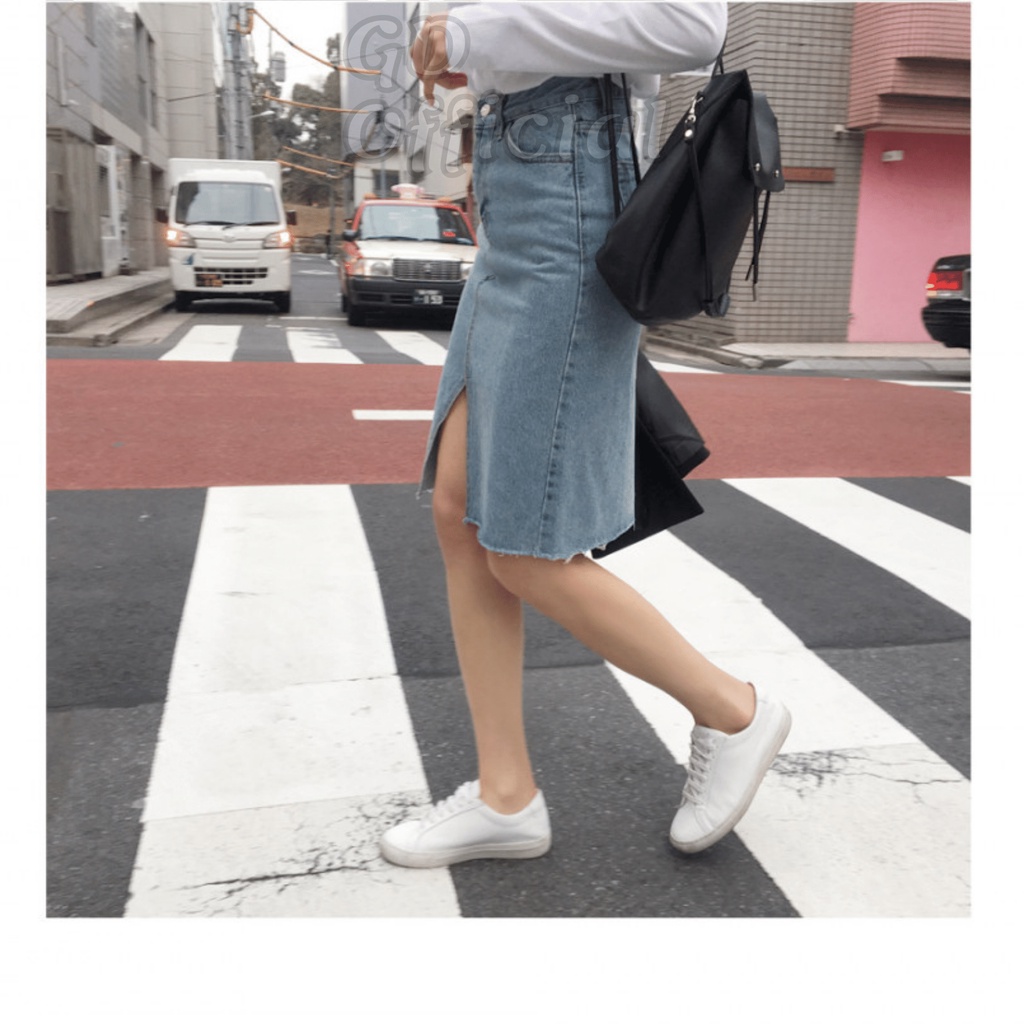 V2|Váy jeans bò dáng ôm bút chì cho nữ năng động, công sở xẻ tà chất denim dày dặn GD Official