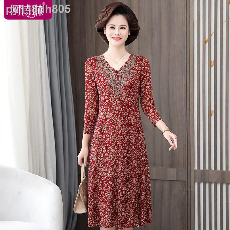 Đầm nữ |☼2021 váy trung niên nữ là phiên bản A-line mỏng cho bà mẹ và cao tuổi cấp cộng size 2062 [xuất xưởng tro