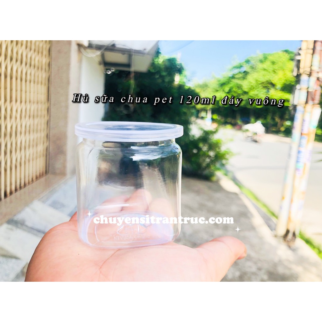 Combo 10/20/40/50 Hủ Nhựa Sữa Chua Đáy Vuông Trong Suốt 120ml KÈM nắp