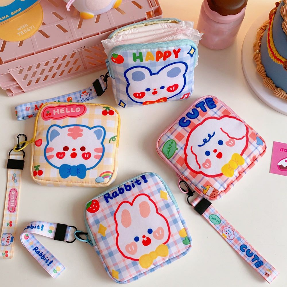 Túi du lịch đựng đồ trang điểm/khăn giấy/tiền xu khoá dây kéo hoạ tiết gấu hoạt hình thời trang Hàn Quốc cho nữ