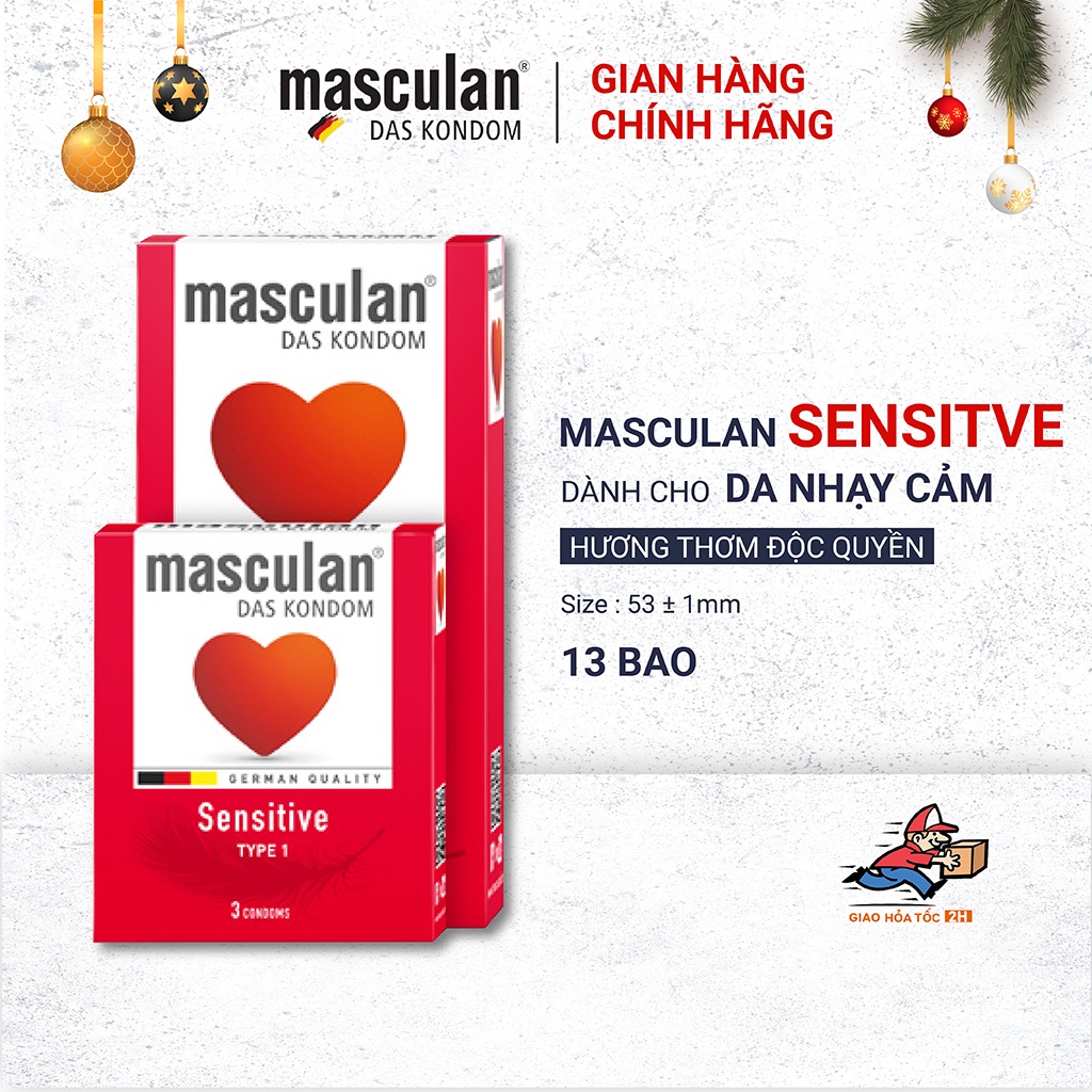 [Mã BMLT35 giảm đến 35K đơn 99K] Combo 2 Hộp Bao Cao Su Masculan Sensitive - Mỏng Trơn Mịn Màng - Hộp 10 Bao + Hộp 3 Bao