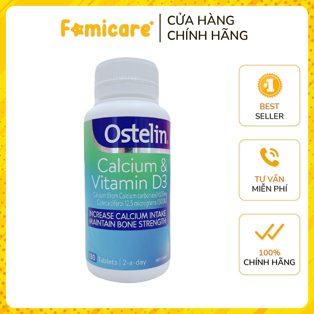 Canxi Ostelin Calcium & Vitamin D3 bổ sung D3 phát triển xương và răng cho bà bầu,mẹ sau sinh