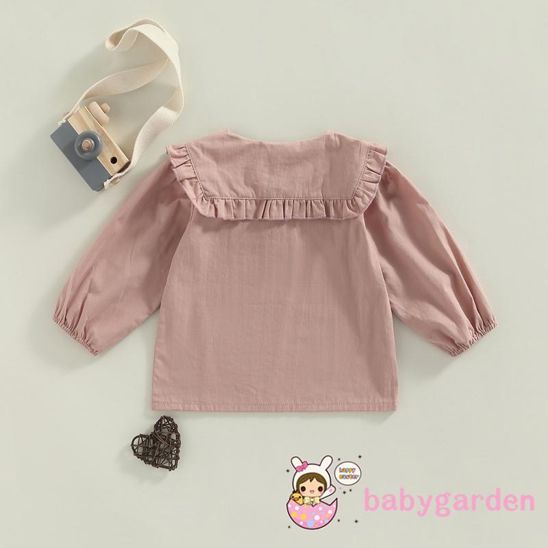 Áo Thun Cổ Búp Bê Tay Dài Màu Trơn Thời Trang Xuân Thu Dành Cho Bé Gái 6 Tháng Tuổi-5 Tuổi