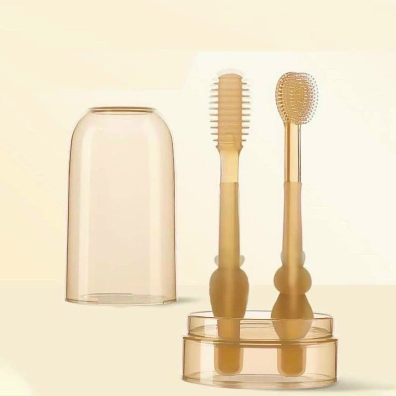 BỘ DỤNG CỤ DƠ LƯỠI CỌ RỬA VÀ BÀN CHẢI ĐÁNH RĂNG BẰNG SILICON CHO BÉ 0 -18 THÁNG AN TOÀN