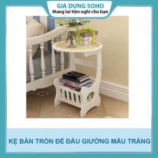 Kệ bàn tròn bằng gỗ soho, bàn để đầu giường sang trọng, có chỗ để sách