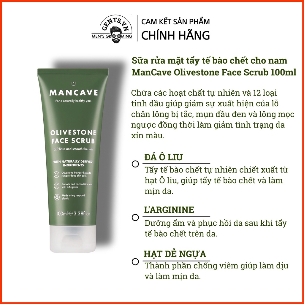 Bộ sữa rửa mặt, tẩy tế bào chết và kem dưỡng ẩm da cho nam ManCave Original Skincare Set sạch sâu ngừa mụn giảm bã nhờn