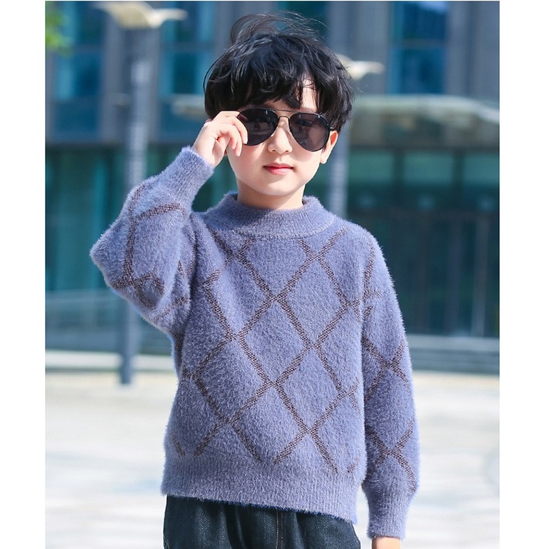 Áo len bé trai lớn họa tiết đan chéo size 14-32kg (HÀNG QCCC) AL01