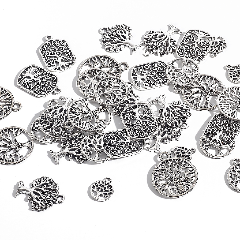 Mặt dây chuyền mạ bạc hình cây phong cách tây tạng 5 kiểu dành cho làm trang sức DIY