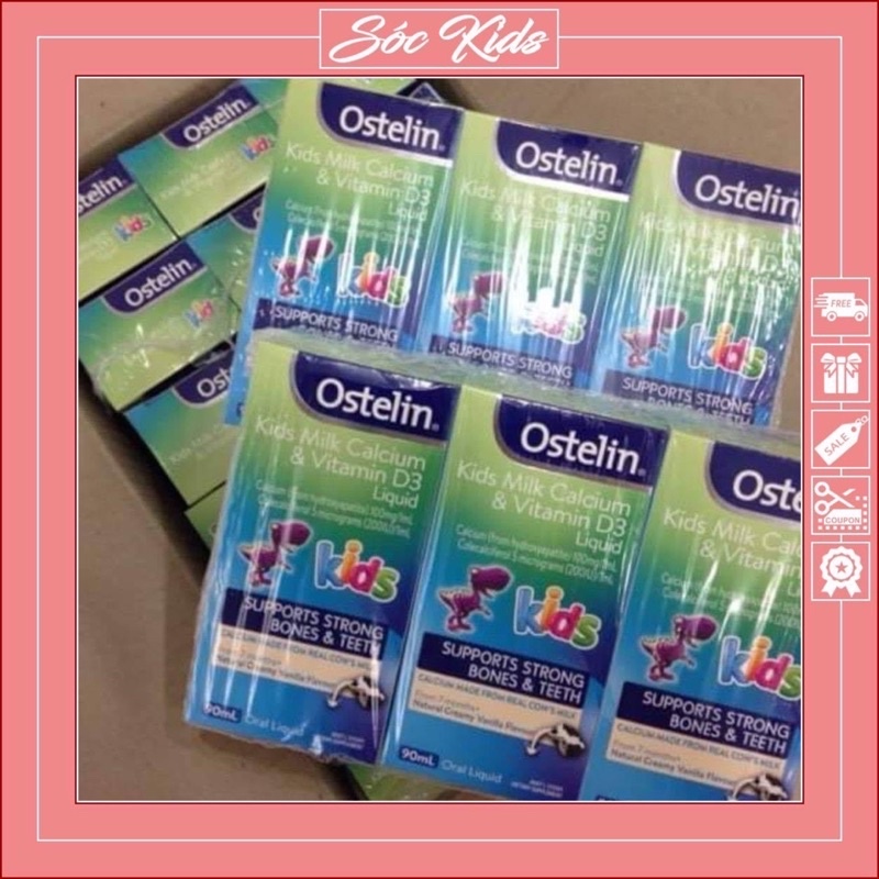 Ostelin Kids Milk Calcium &amp; Vitamin D3 Liquid Dạng Siro Cho Bé 7 Tháng Tuổi - CHUẨN ÚC | DATE 2024 | 90 ML | SÓC KIDS