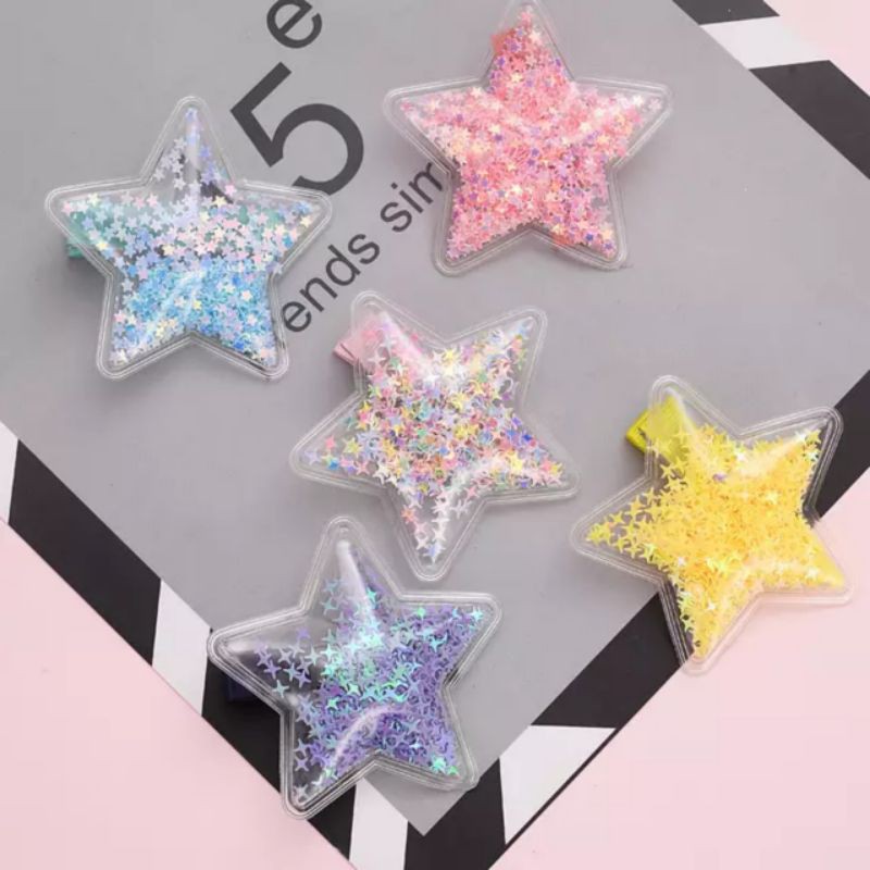 Set 2 kẹp mái ngôi sao trong suốt, Kẹp Tóc Ngôi Sao