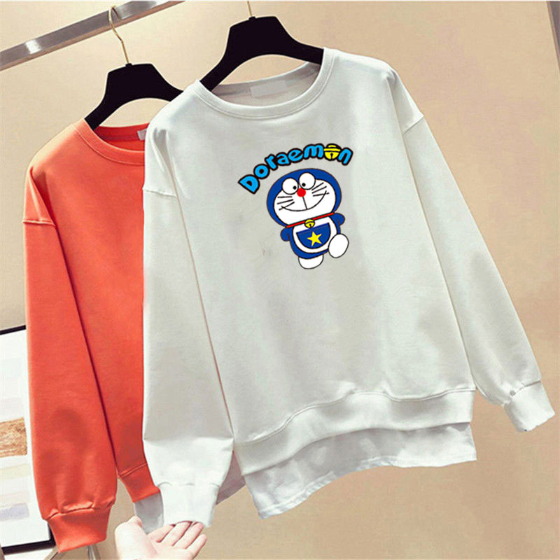 Áo Sweater Cotton Tay Dài Cổ Tròn In Chữ Hoạt Hình Doraemon 4 Màu Tùy Chọn Thời Trang Hàn Quốc Cho Nam Và Nữ