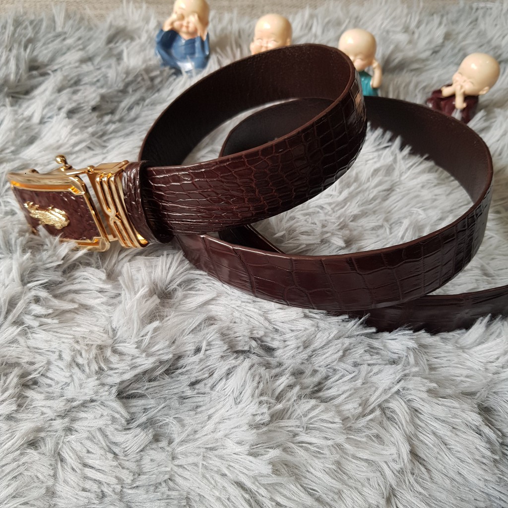 Dây Lưng Cá Sấu, Dây Lưng Cá Sấu Liền Nguyên Con Không Nối, Màu Nâu Cafe I Da Bụng, Bản 3,5 cm I Bảo Hành 24 Tháng