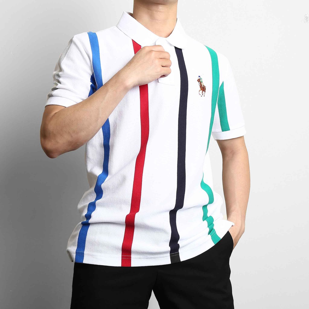 Áo thun có cổ trắng sọc dọc SLimFit [𝐅𝐑𝐄𝐄 𝐒𝐇𝐈𝐏]❤️ sọc siêu đẹp siêu chất | 2 màu cực đẹp banh nóc ❤️ POPL51