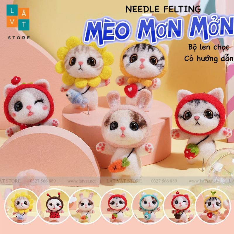 Bộ len chọc có hướng dẫn Mèo Mơn Mởn - Kit chọc len làm quà tặng, needle felting cat