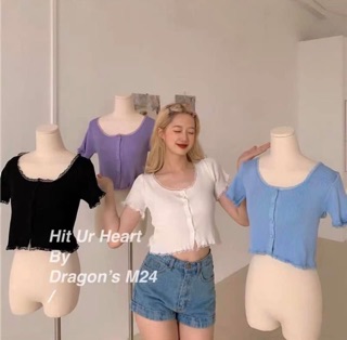 Áo len croptop viền ren cài cúc Ms2498