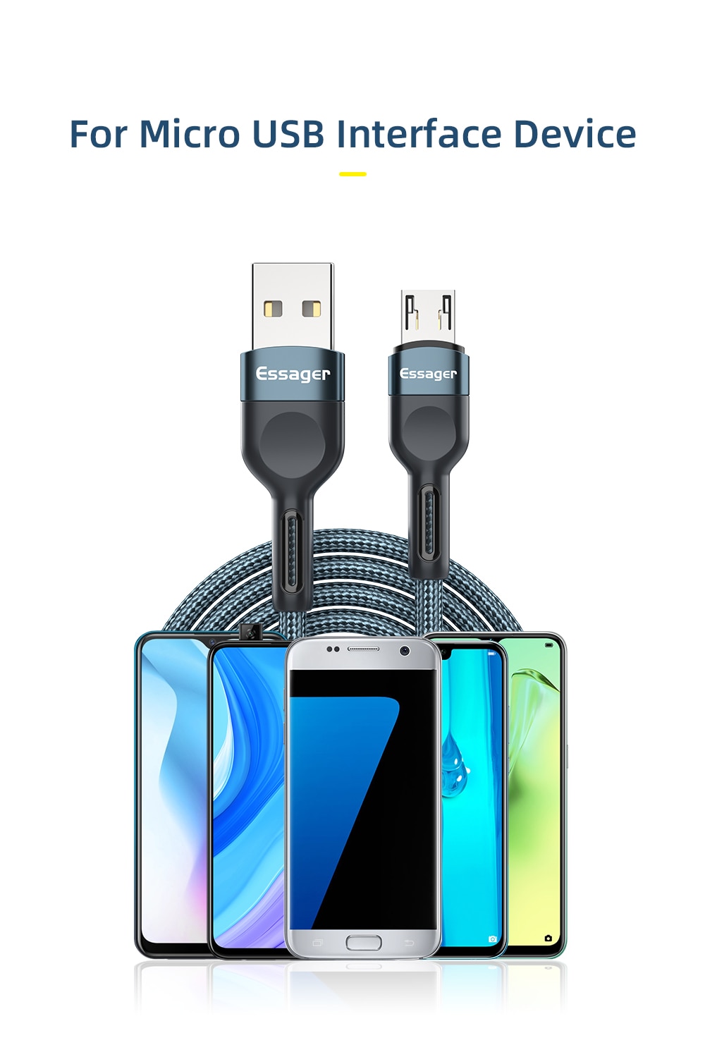 Cáp Sạc ESSAGER Micro USB 3A Hỗ Trợ Sạc Nhanh Cho Điện Thoại Samsung Android Dài 2m