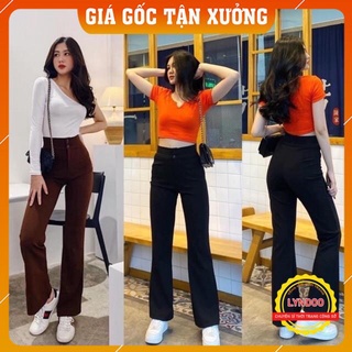 Quần ống loe nữ công sở lưng cao, quần ống loe 2 cúc vải tuyết mưa sang xịn mịn