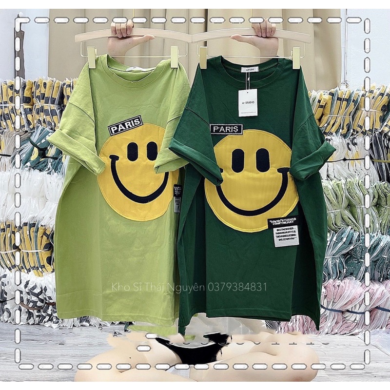 Áo phông cotton khô áo thun tay lỡ hình mặt cười cười to