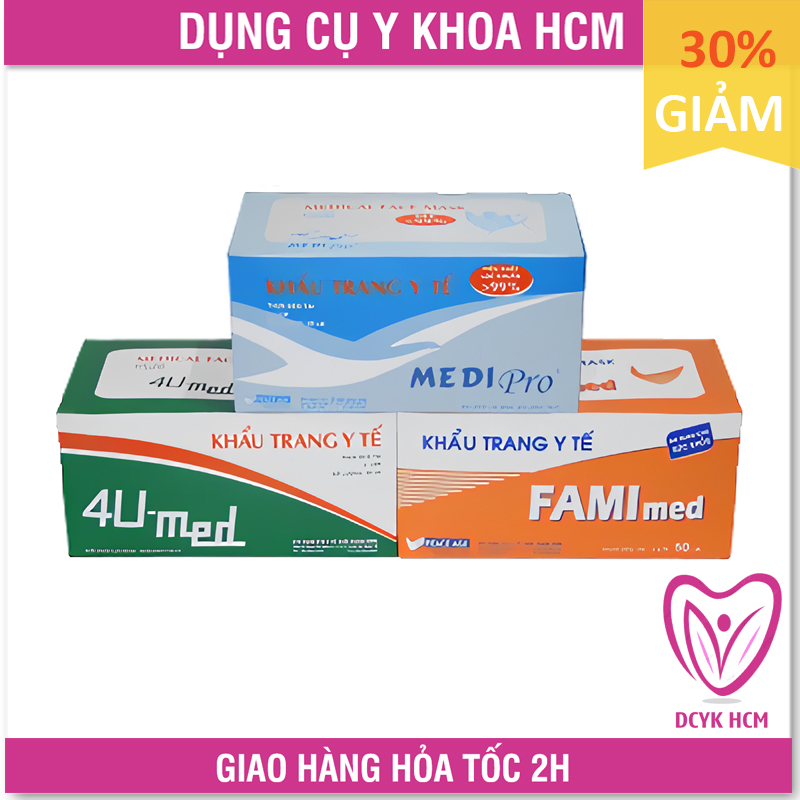 ⚡Now+Grab⚡| Khẩu Trang Y Tế: Medi Pro, 4U, FAMI Med (Hộp 50 cái) - Công Ty Thời Thanh Bình - GK0371