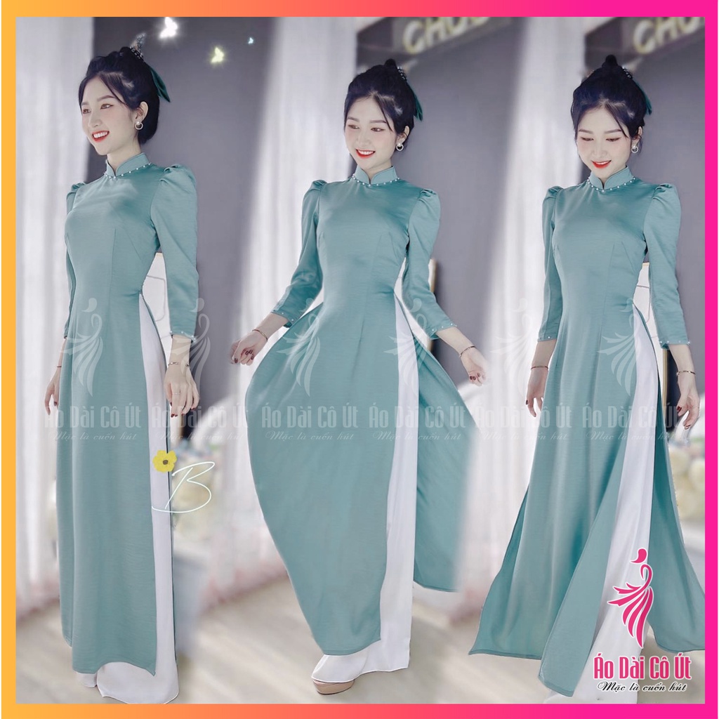 Áo Dài Truyền Thống Lụa Tây Thi Tay Bồng Cổ Truyền Thống Hàng May Sẵn