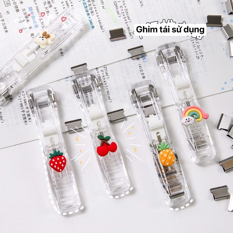 Kim bấm trong suốt mini sinh viên dễ thương/ Dập ghim giữ sách / tài liệu / gói giấy / bìa thư mục niêm phong dễ sử dụng