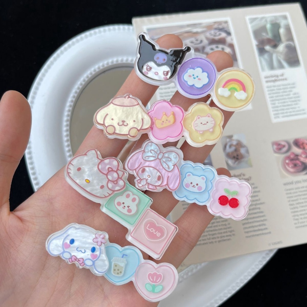 SANRIO Kẹp Tóc Hai Lớp Trong Suốt Họa Tiết Kuromi Bangs