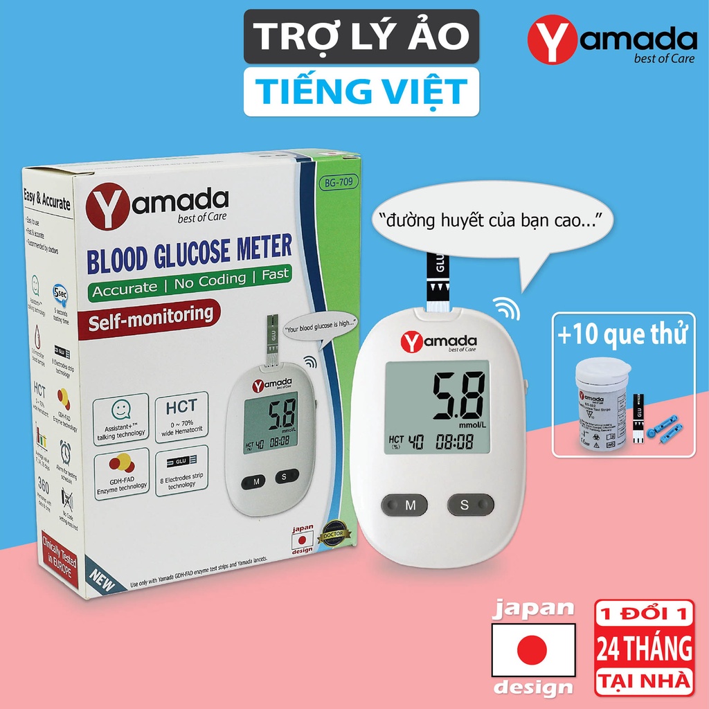 Máy đo đường huyết Yamada - Giọng nói tiếng Việt, thử tiểu đường