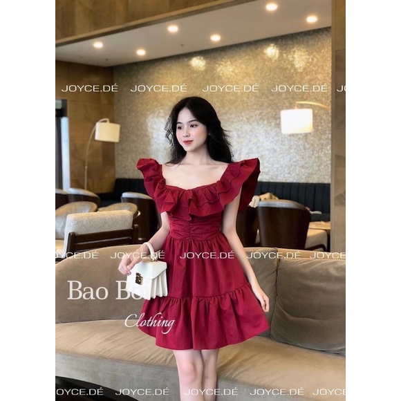 Váy tay bèo cánh tiên màu đỏ đô