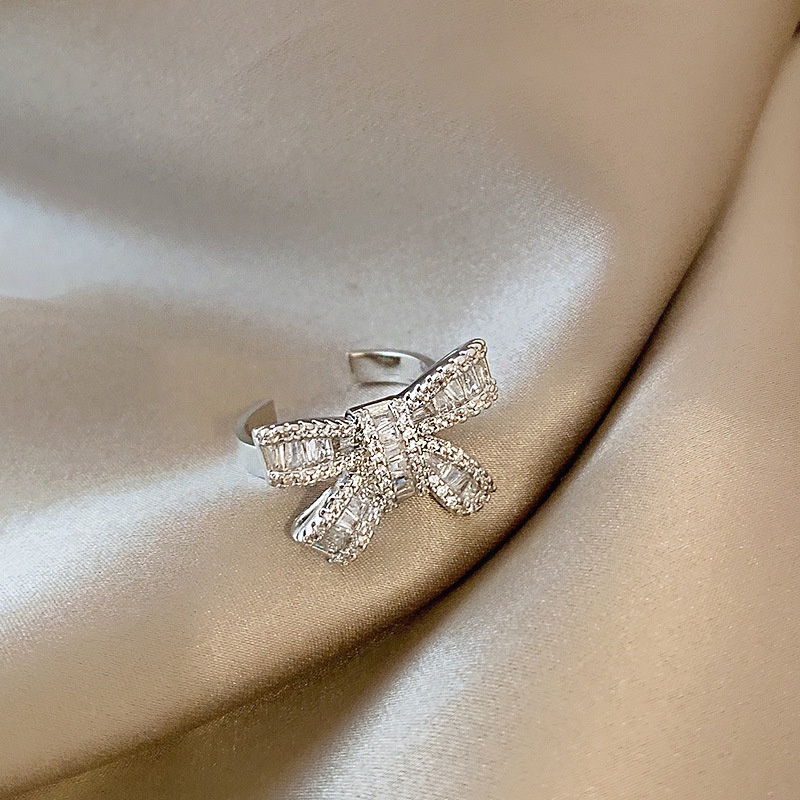 Nhẫn Hở Màu Bạc Đính Đá Zircon Đơn Giản Phong Cách Ins Sang Trọng Cổ Điển Cao Cấp Cho Nữ