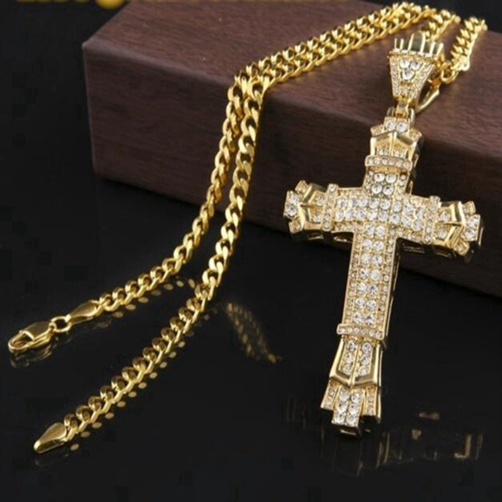 Men's Vintage Diamond Cross Accessories Hip Hop Necklace Jewelry