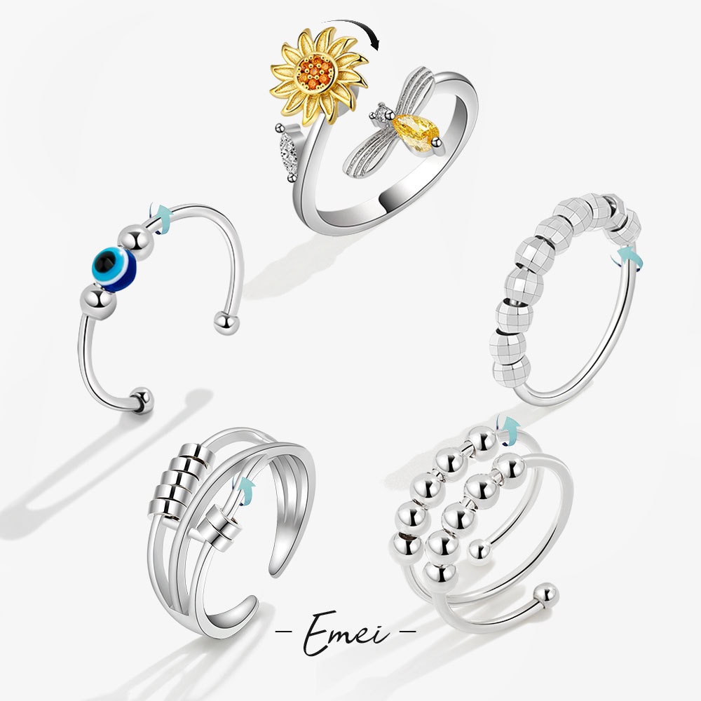 Nhẫn Xoay Có Thể Điều Chỉnh Đính Đá Zircon Hình Hoa / Ong Dễ Thương Cho Nữ