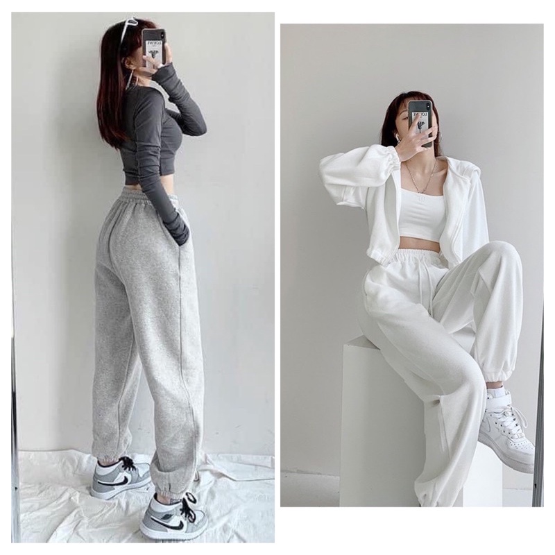 Quần jogger nữ LÓT NỈ dài ống rộng phong cách Ulzzang bo gấu chất thun trẻ trung QJ220 | WebRaoVat - webraovat.net.vn