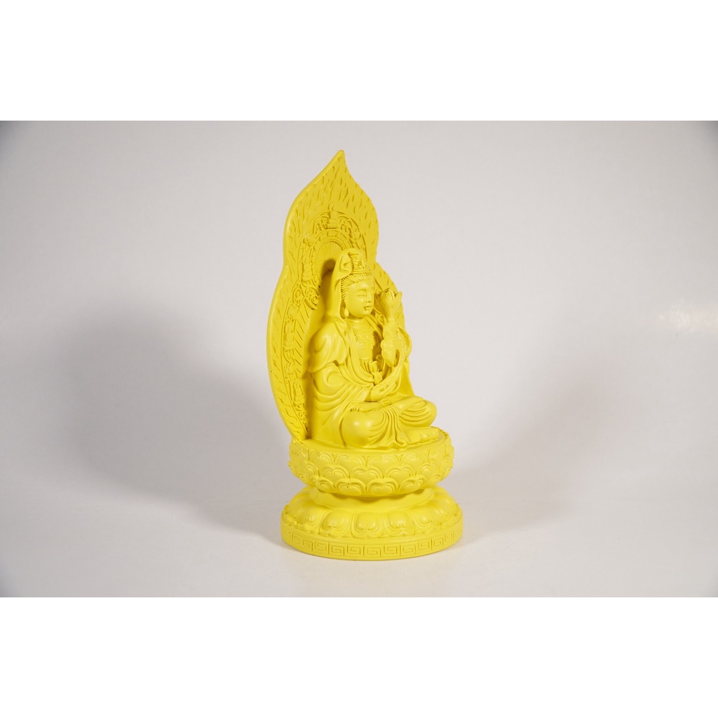 Tượng Phật Đại Thế Chí Bồ Tát để xe ô tô vàng đất lá bồ đề hào quang - Cao 19cm ngồi