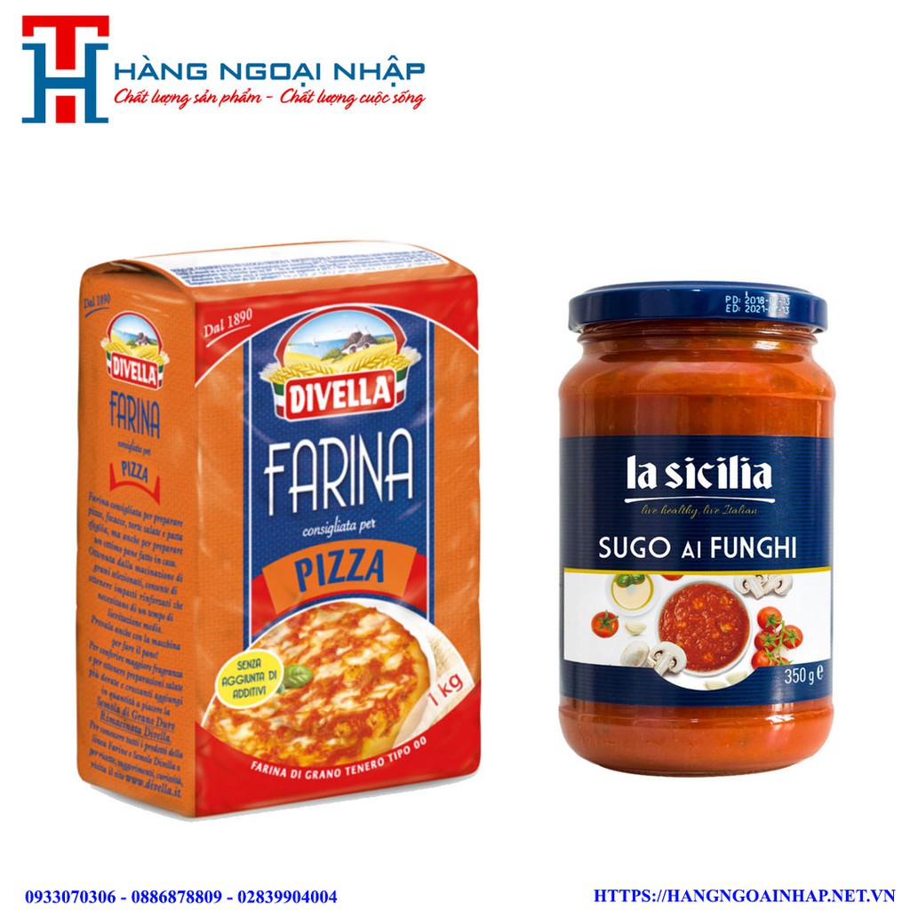 Combo Bột Làm Bánh Pizza Farina Divella 1Kg và 1 Sốt Cà Chua Nấm Lasicilia 350Gr
