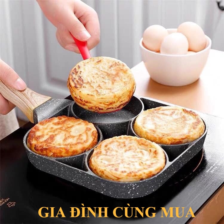 Chảo Chiên Trứng 4 Ngăn Chống Dính Đa Năng - Chảo Vân Đá Chiên Rán Làm Bánh 4 Ngăn 4 Lỗ Chống Dính | giadinhcungmua