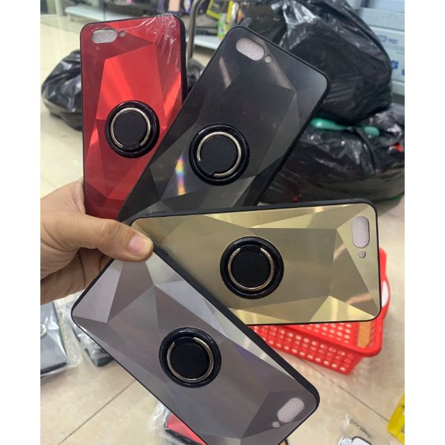 Ốp lưng oppo A3s deo silicon lót trong mặt kính kèm iring