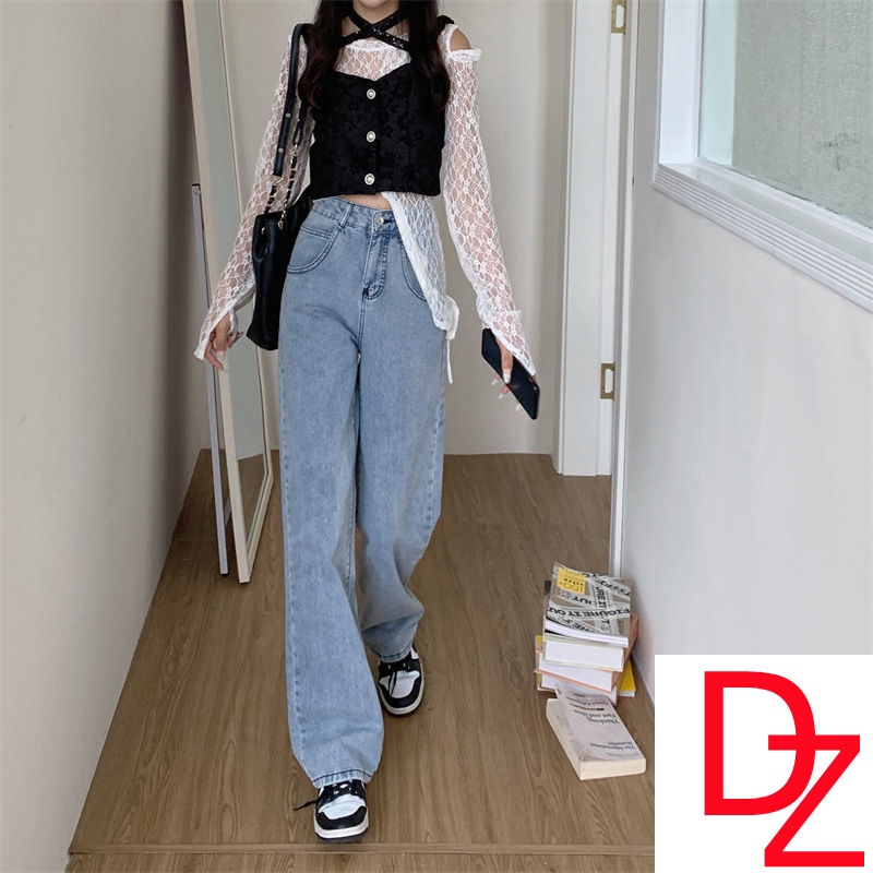 Quần Jean Nữ Ống Rộng Lưng Cao Phong Cách Harajuku Mẫu Mới Mùa Thu Đông 2021