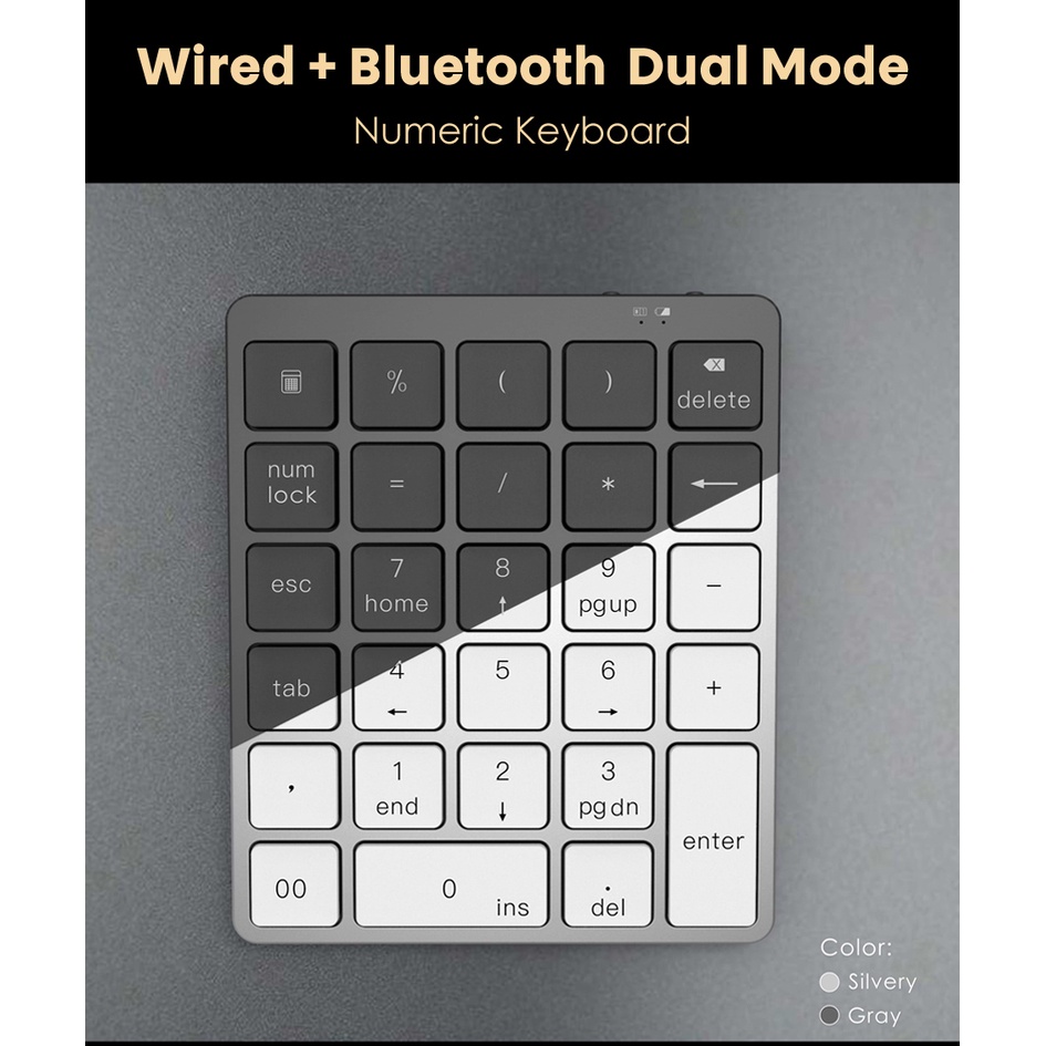 Bàn Phím Số 28 Phím Bluetooth Không Dây Bằng Hợp Kim Nhôm Kèm Cổng USB Và Phụ Kiện