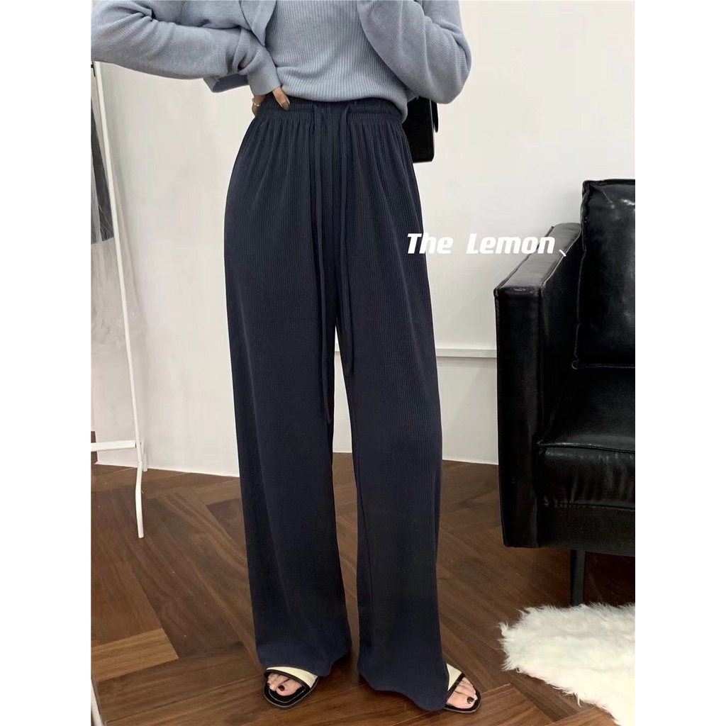 SUXI Quần Dài Lưng Cao Ống Rộng Màu Sắc Đơn Giản Phong Cách Hàn Quốc