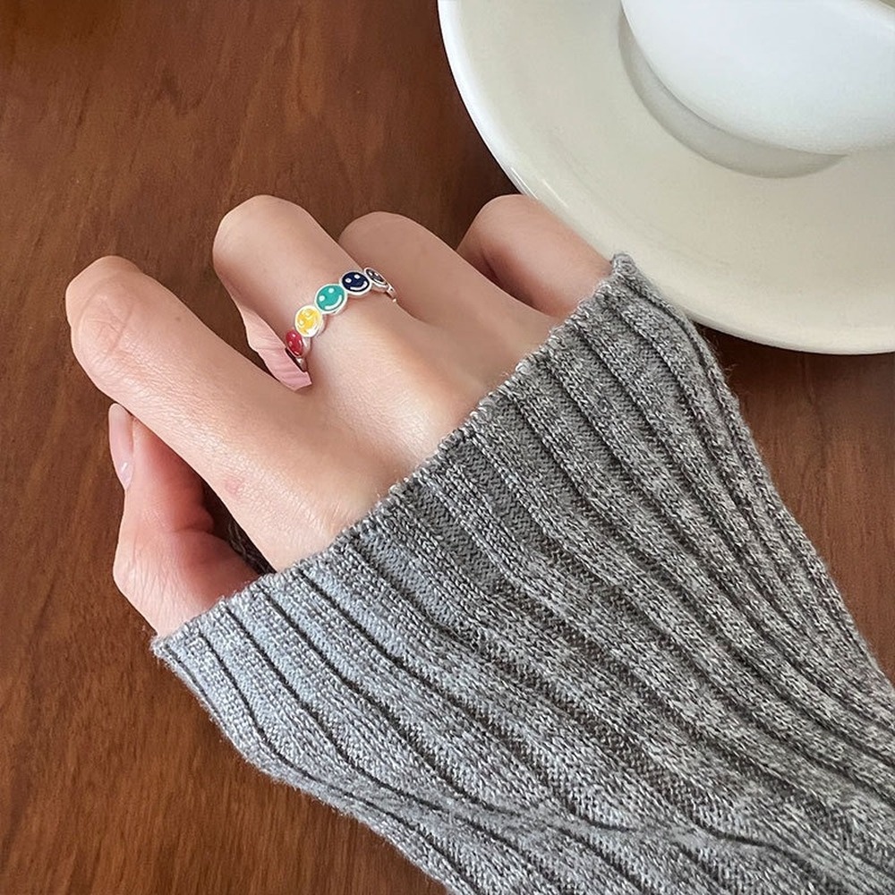 Nhẫn Đeo Tay Kim Loại Hình Học Đính Đá Zircon Màu Cầu Vồng Thời Trang Cho Nữ