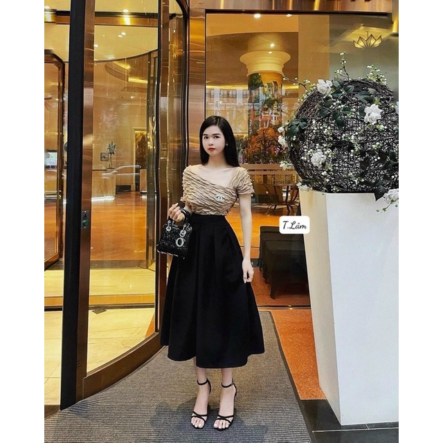 Áo sóng nhăn lệch vai siêu tôn dáng sang chảnh