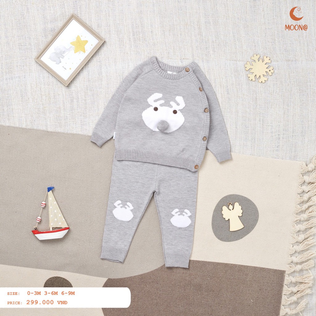 [ MOON ] Bộ quần áo len lông cừu sơ sinh Moon size 0-9m